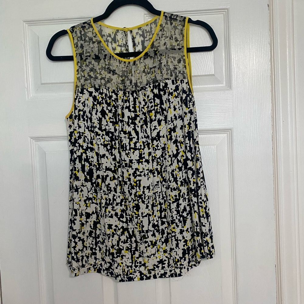 Kate Spade Abstract Print Sleeveless Blouse - Black, White, Yellow